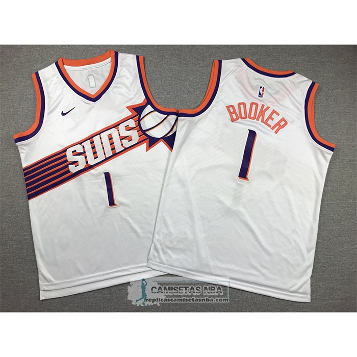 Camiseta Nino Phoenix Suns Devin Booker NO 1 Association 2023-24 Blanco